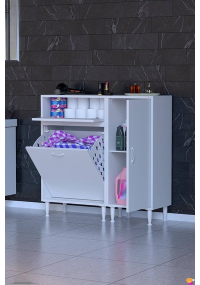 Luna 115 Cm Modüler Çamaşır Sepetli Banyo Dolabı Ve Mutfak Kiler Dolabı Beyaz 65+50 X97x32 Cm Luna 115 Cm Modüler Çamaşır Sepetli Banyo Dolabı Ve Mutfak Kiler Dolabı Beyaz 65+50 X97x32 Cm
