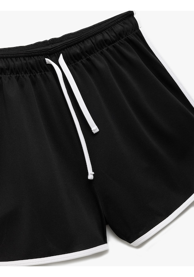 Koton Normal Bel Bağcıklı Çizgili Mini Spor Şort Siyah 5sak40029nk Siyah
