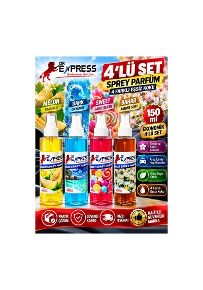 Araba Kokusu Araç Içi Parfüm Oto Parfümü Oda Kokusu Genel Amaçlı Parfüm 4x150 Ml Dört Farklı Koku