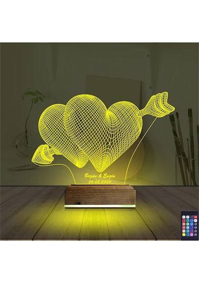 Luvivia Kalp Sevgiliye Hediye Kişiye Özel 3d Lamba - Masa Gece Lambası V10 Şeffaf
