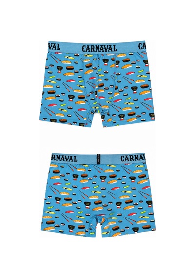 Carnaval Socks Sushi Desenli Erkek Boxer Pamuklu Likralı Parlak Lastikli Kutulu Mavi Çoklu