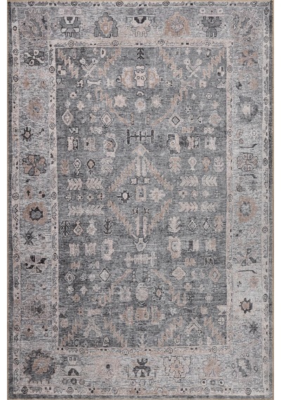 Artloop Stonart Eskitme Vintage Desenli Gri Otantik Yıkanabilir Şönil Halı Al 467 Gri 13
