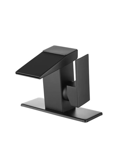 Rena Design Dijital Sıcaklık Göstergeli Siyah Kare Lavabo Bataryası Musluğu Çiftgirişli Armatür Sayaç Ekranlı