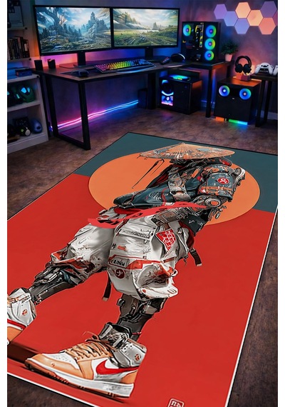 Cyberpunk Samurai Sokak Stil Yıkanabilir Kaymaz Taban Halı Gnc20