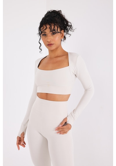 Scorp Eclipse Kadın Spor Uzun Kollu Crop Sweatshirt Bej Standart Bej