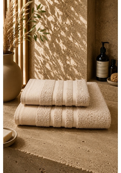 Sahra Model 2'li Banyo Havlu Seti Bej