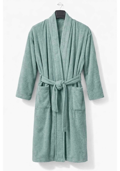 Kimono Yaka Unisex Pamuklu Tek Kişilik Bornoz Yeşil S-m