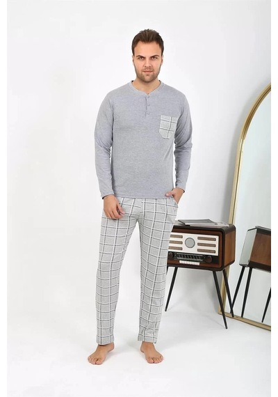 Erkek Uzun Kol Penye Pijama Takımı Gri