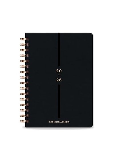 2026 A5 Spiralli Keten Haftalık Ajanda 12 Aylık - Siyah