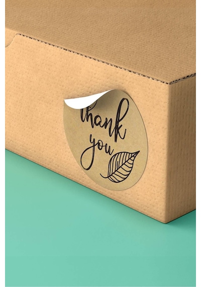 Thank You Kraft Yapraklı Kargo Paket Sticker Etiketi 3x3cm St2064 Çok Renkli