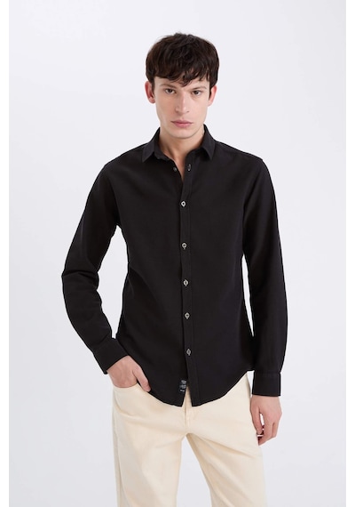 DeFacto Slim Fit Dar Kesim Pamuklu Basic Düz Uzun Kollu Gömlek A4644AX24AUBK27