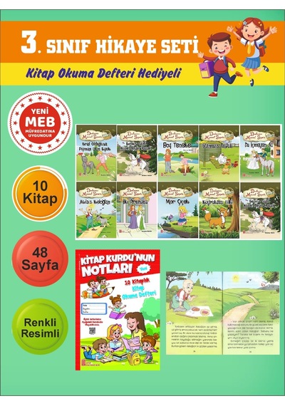 3.sınıflar İçin Okumayı Sevdiren 10 Lu Hikaye Seti 7 Kitap Okuma Defteri Hediyeli