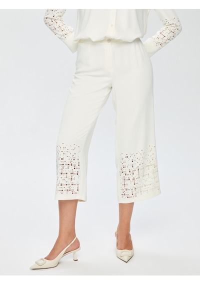 Faik Sönmez Paçası Delik İşli Wide Leg Fit Pantolon 69467 U6946773 Ekru