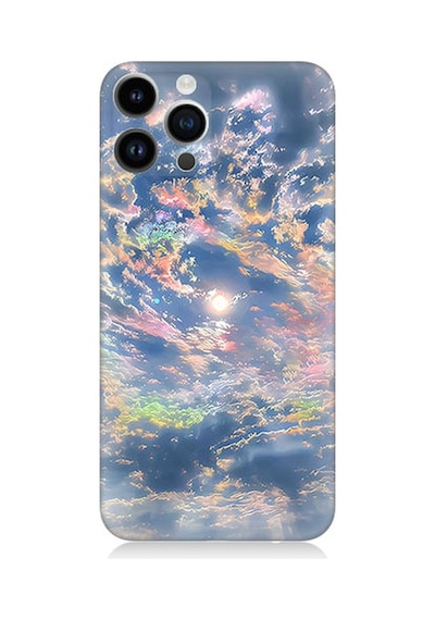 Apple Uyumlu iPhone 14 Pro  Renkli Bulutlar Desenli Silikon Kılıf