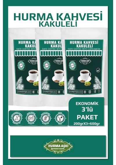 Hurma Aşkı Hurma Kahvesi Kakuleli 3 x 200 G