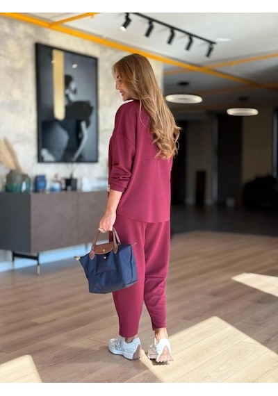 Tua Moda Kadın Uzun Kollu Bisiklet Yaka Viskon Iki Iplik Bluz Ve Pantolon Ikili Takım Bordo Tua Moda Kadın Uzun Kollu Bisiklet Yaka Viskon Iki Iplik Bluz Ve Pantolon Ikili Takım Bordo