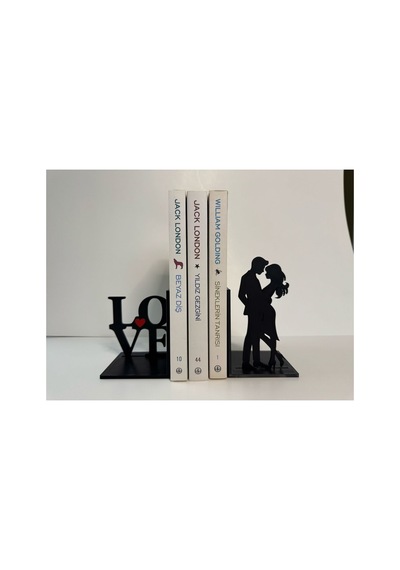 Love Çift Figürlü Kitap Tutucu Siyah Kırmızı Dekoratif Raf Desteği