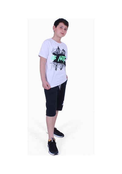 Fyk Kids Kind Nes-trend Wa Yazı Baskılı Erkek Çocuk Kapri Takım Beyaz
