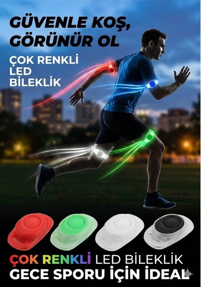 Gece Koşu Bilekliği: Su Geçirmez, 2 Fonksiyonlu, Işıklı Güvenlik Bandı Renkli