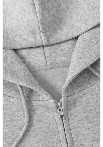 Cool Tarz Unisex Gri Fermuar Kapüşonlu Sweatshirt Gri Gri