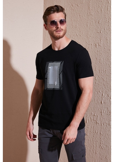 Buratti Pamuklu Slim Fit Bisiklet Yaka Erkek T Shirt 646R7930 Siyah