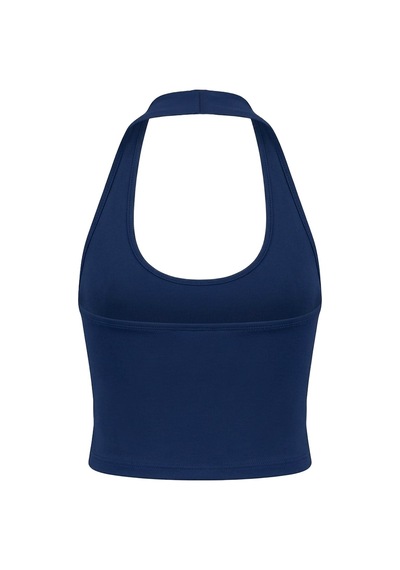Cottonhıll Lacivert Viskon Halter Yaka Sırt Dekolteli Kadın Crop Atlet