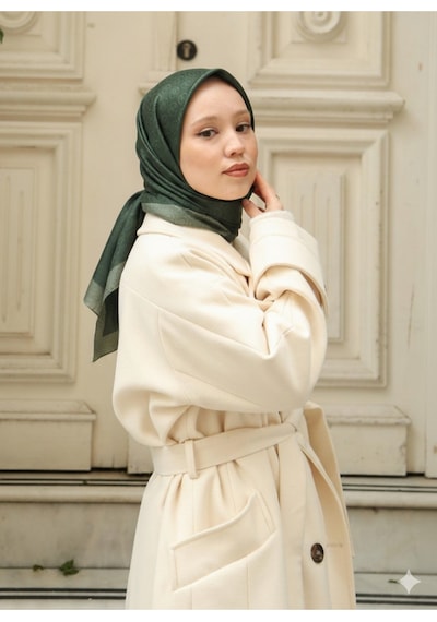 Eşarp - Premium Lux Original Monogram Eşarp İpek Vual, Yüksek Kalite, Hafif, Rahat, Şık, Scarf Haki