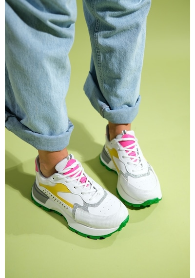 Luvishoes Blaj Beyaz Sarı Multi Kadın Spor Ayakkabı Beyaz - Sarı