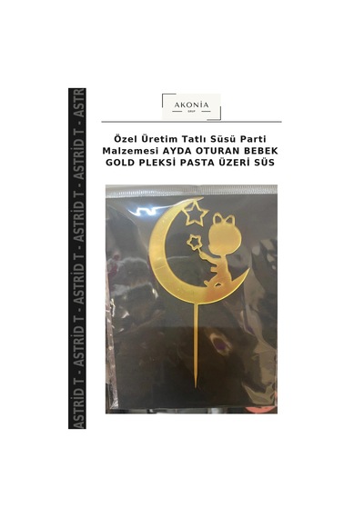 Özel Üretim Tatlı Süsü Parti Malzemesi Ayda Oturan Bebek Gold Pleksi Pasta Üzeri Süs Altın