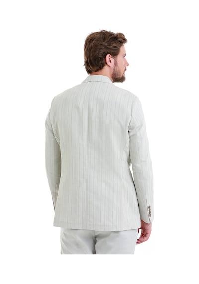 Hatemoğlu Bej Slim Fit Çizgili Mono Yaka Casual Keten Ceket 14242024c002 25 Bej