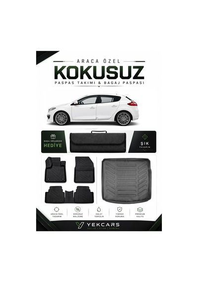 Renault Megane 3 2015 Model Aracınıza Özel 4d Karbonlu Kauçuk Paspas Takımı Ve Bagaj Havuzu