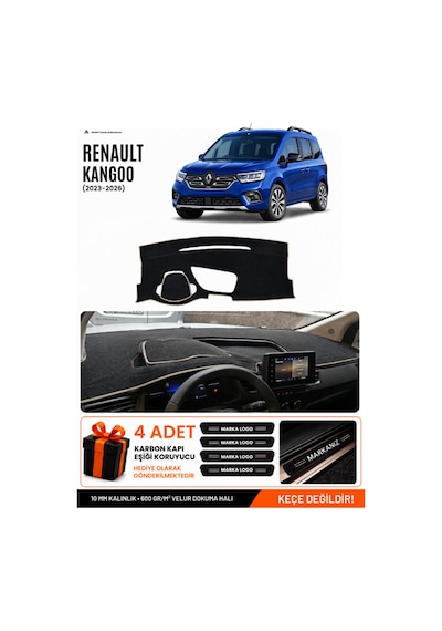 Renault Kangoo 2023-2026 Uyumlu Torpido Koruma, Torpido Örtüsü, Torpido Kılıfı - Siyah-bej - Re053