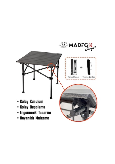 Madfox Surface Küçük Boy Katlanır Kamp Masası Siyah