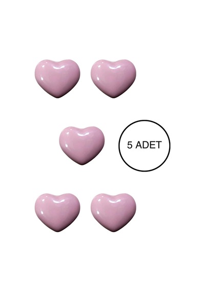 5 Adet Porselen Çocuk Odası Pembe Kalp Mobilya Kulpu Seramik Çekmece Dolap Düğmesi 55x45 MM Pembe