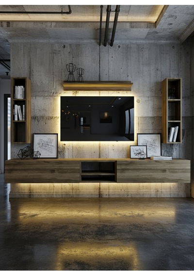 Resital Ledli Duvara Monte Tv Sehpası - Ceviz - W6001-2 Ceviz