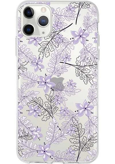 Apple Uyumlu iPhone 11 Pro Kapak Floral Lila Tasarımlı Şeffaf Silikon Kılıf