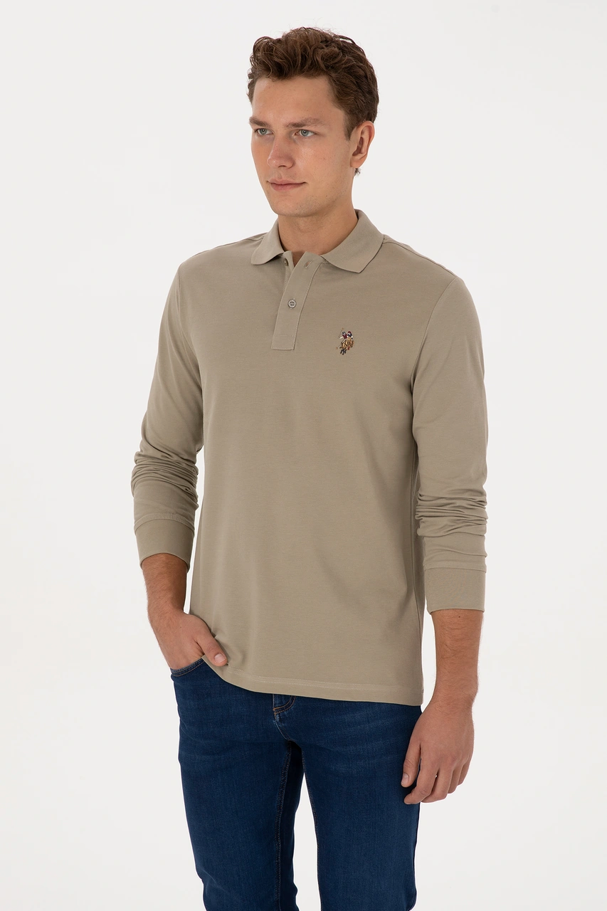U.S. Polo Assn. Erkek Regular Fit Polo Yaka Açık Haki Basic Sweatshirt 50313772-VR183