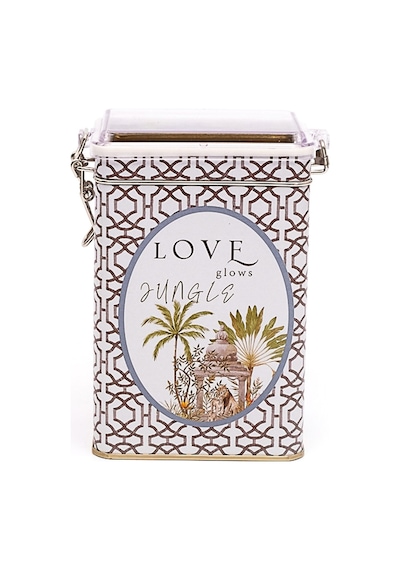 Forrest Grey Love Desenli Kilitli Kapaklı Dikdörtgen Metal Saklama Kabı 7.5 x 10 x 15 CM 1 L Çok Renkli