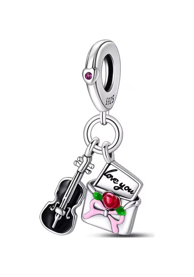 Fubena Gitar Ve Zarf Sallantılı Charm Gümüş