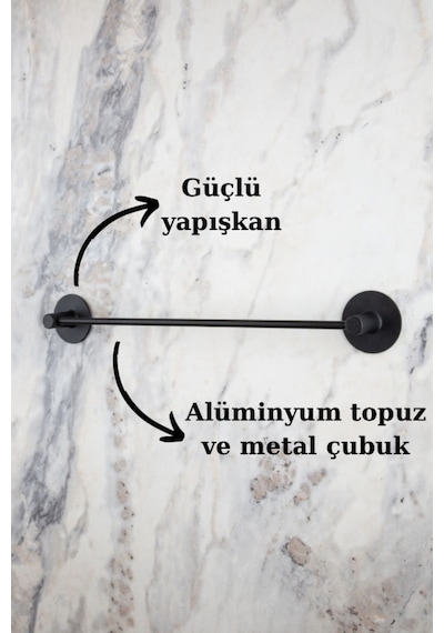 MultiStore Yuvarlak Yapışkanlı Siyah Uzun Havluluk Siyah