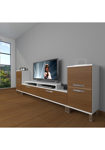 Decoraktiv Ekoflex On2 Slm Krom Ayaklı Tv Ünitesi Tv Sehpası Beyaz - Ceviz