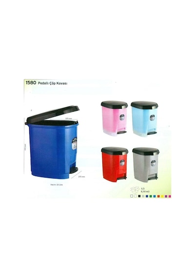 Ark Çöp Kovası Plastik Kapaklı Pedallı 20 Lt 1580 Çok Renkli
