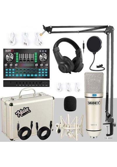 Midex Cx1 Diamond Set Efektli Ses Kartı Mikrofon Kulaklık Stand Kayıt Canlı Yayın Seti - Pc ve Telefon