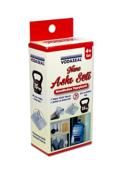 Vodaseal Kendinden Yapışkanlı Nano Askı Seti 15 Kg - 4 Parça Şeffaf
