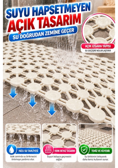 Crystal Kaymaz Vantuzlu Banyo Paspası Beyaz 68x35 Cm Islak Zemin Kaydırmaz Küvet Duşakabin Pvc Matı