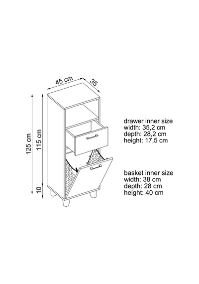 Çamaşır Sepetli Banyo Dolabı, Çok Amaçlı Çekmeceli Dolap 45 Cm Kumtaşı