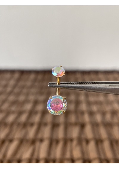 Yüksek Kalite G23 Titanium Rengarenk Hareli Parlak Zirkon Taşlı Titanyum Göbek Piercingi Taş 10mm Altın