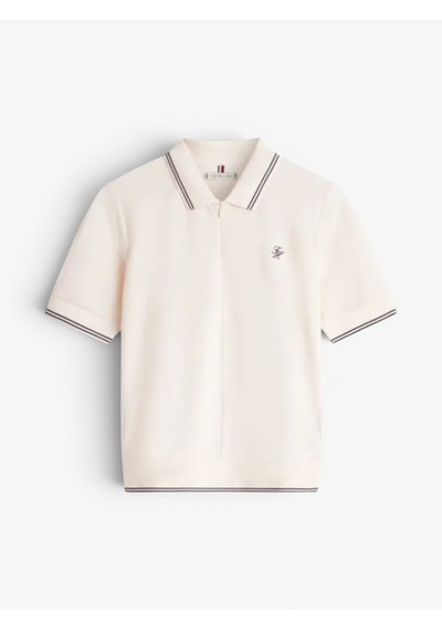 Tommy Hilfiger Th Scrıpt Lyocell Zıp Ss Polo Kadın Bej T-shirt - Ww0ww47853