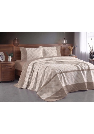 Organic Cotton Battal Pike Takımı Çift Kişilik Lastikli Çarşaflı Set Artemis Cappuccino