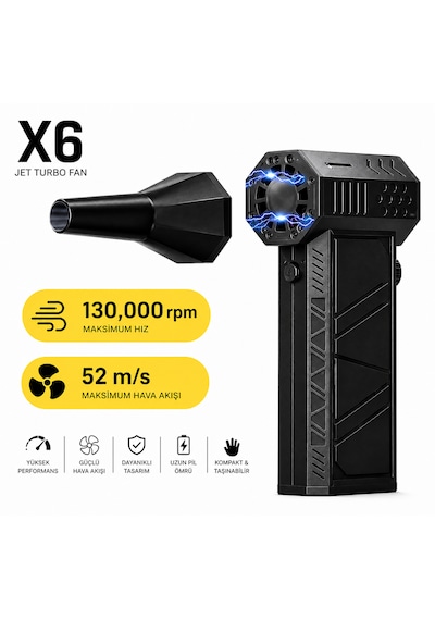 X6 Jet Turbo Fan 130.000 Rpm 52 M/s Güçlü Hava Akışı Ultra Güçlü Hava Üfleyici 1